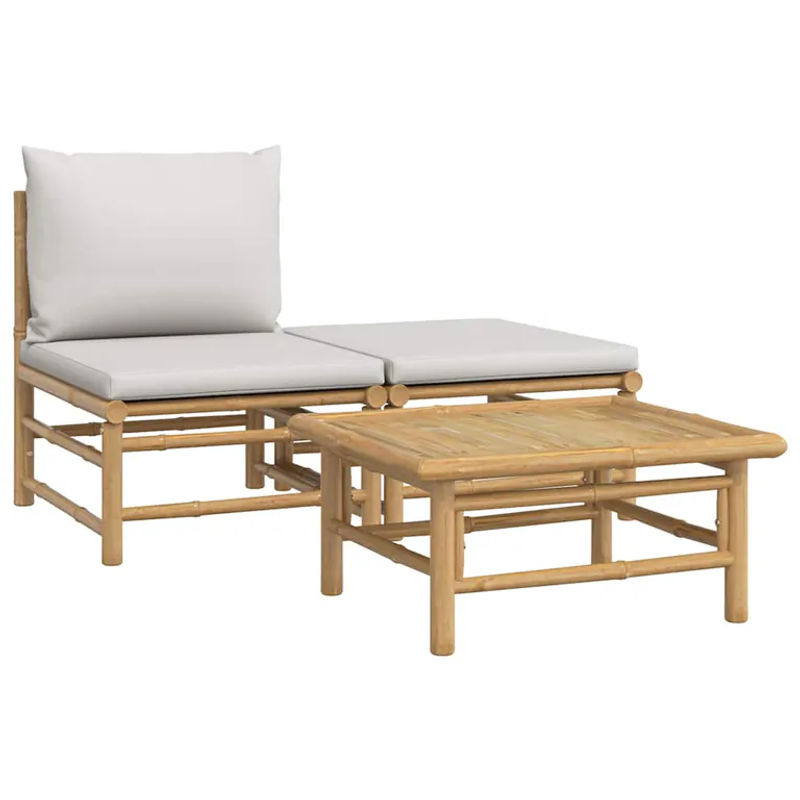 Vidaxl 3-teiliges Gartenmöbel-Set aus Bambus mit grauen Kissen - Bild 2