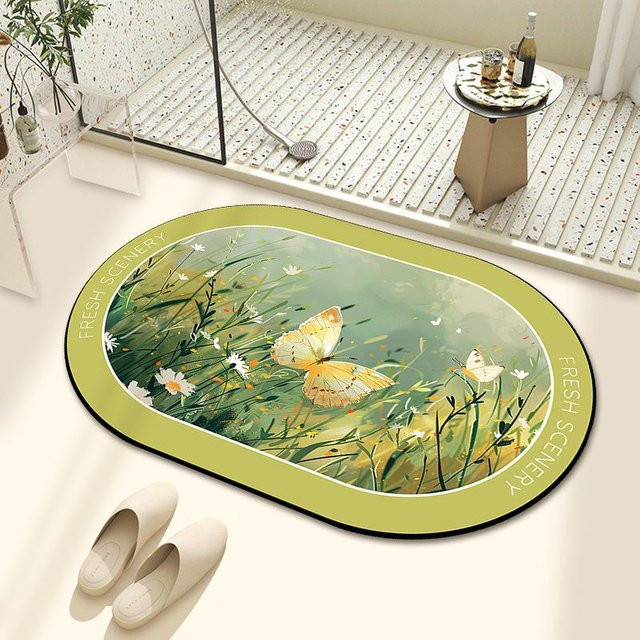 Wasserabsorbierende und schnelltrocknende Schmutzabweisende Fußmatte aus Kieselgur in Grün, B/B: 60 x 40 cm - Bild 1