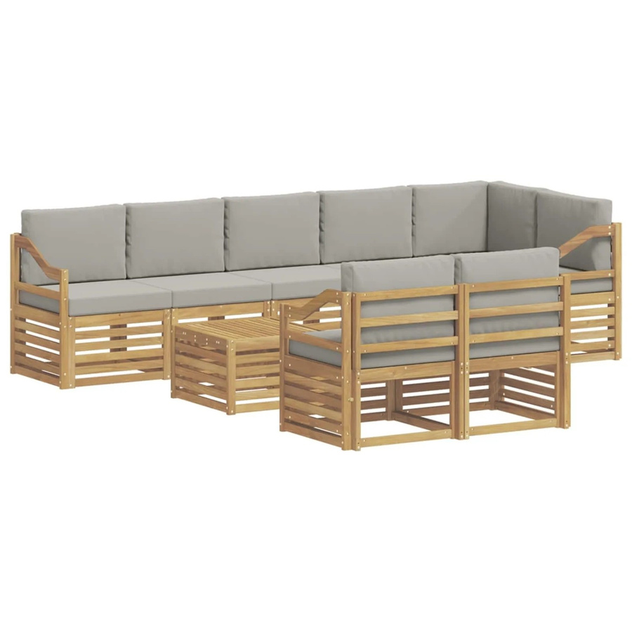 vidaXL Outdoor-Sofagarnitur 9-teilig in L-Form aus Akazie mit Polsterkissen in Weiß, Grau und Braun, B/T/H: 59 x 59 x 37 cm - Bild 2