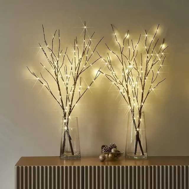 LED-Lichterkette mit weißen Birkenzweigen und 20 LEDs in Warmweiß, batteriebetrieben, ideal für Weihnachts-, Hochzeits- und Tischdekoration - Bild 1