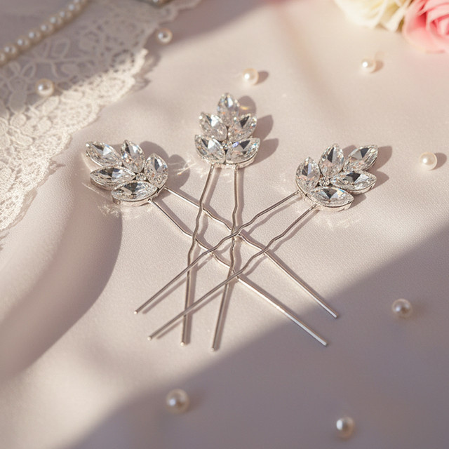 3-teilige Haarnadel, Kristallblatt, Strass, Damen - Bild 1