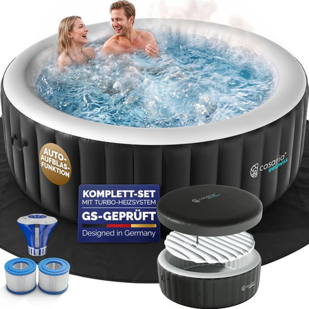 CASARIA Aufblasbarer Whirlpool Schwarz Rund für 6 Personen mit Filter und Abdeckung