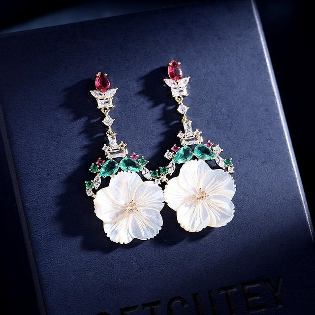 YIRAN Ohrringe, Blumen, Zirkonia, Gold, Damen - Bild 1