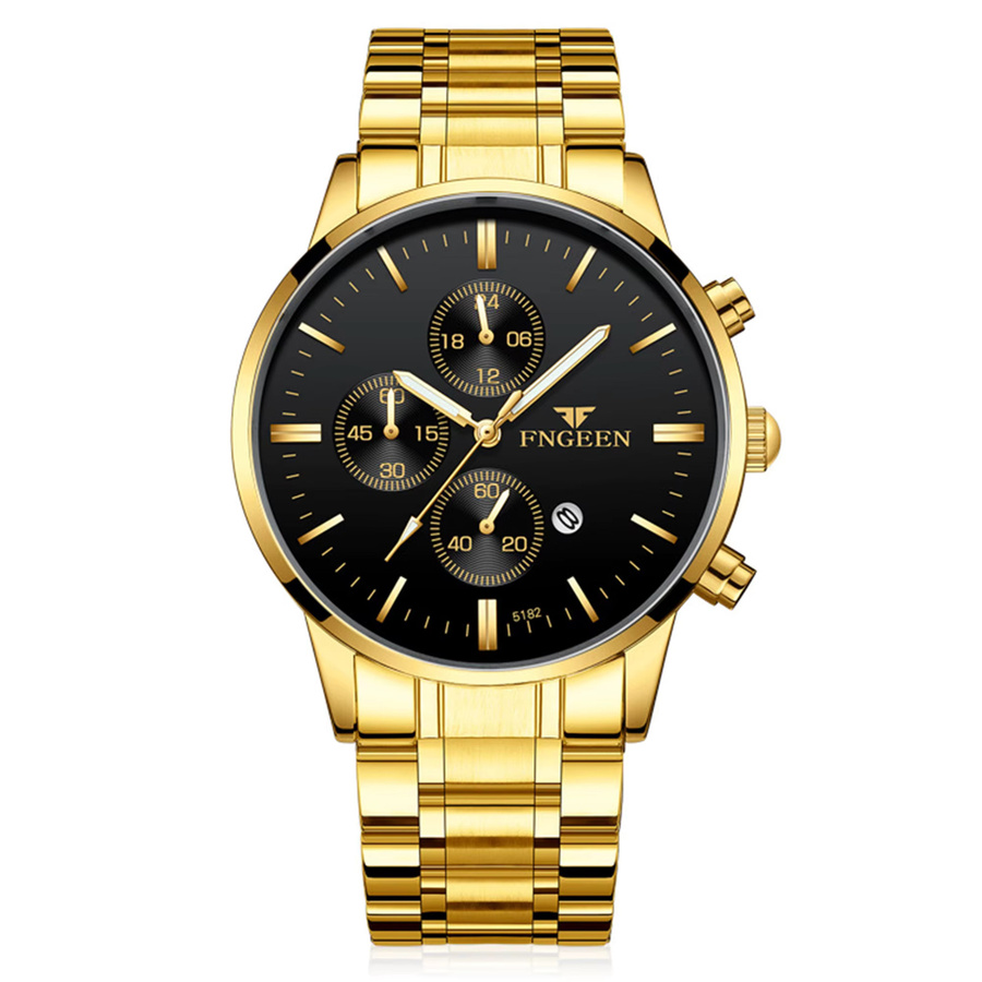 BINBOND Armbanduhr Quarz, Edelstahl, Schwarz, Gold, Herren, Datum - Bild 7