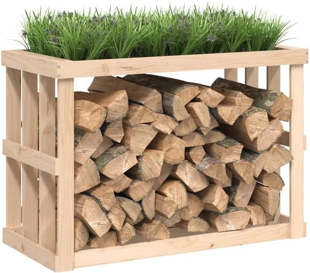 vidaXL Outdoor-Kaminholzregal aus Massivholz Kiefer in Braun, B/T/H: 108 x 52 x 74 cm - Bild 1