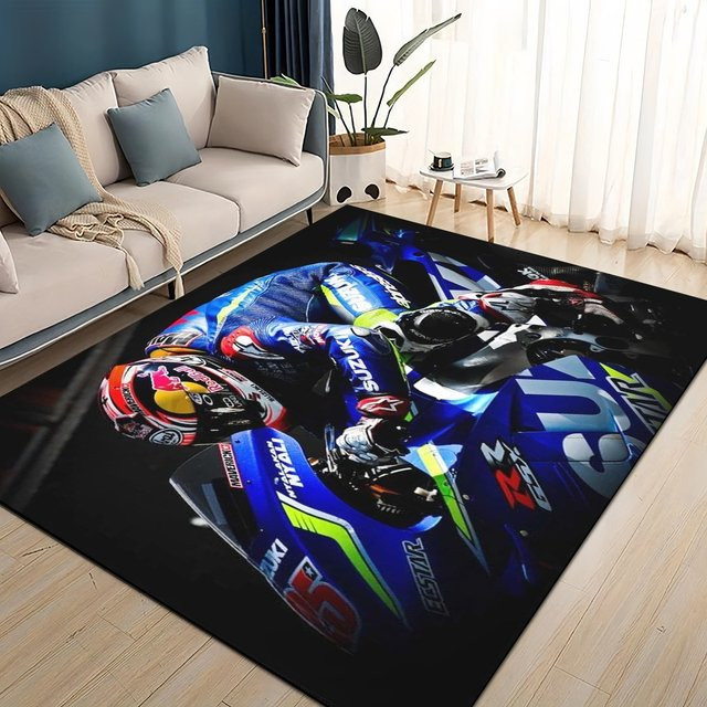 Rutschfester Teppich mit Suzuki Motorrad-Motiv in Mehrfarbig für Wohnzimmer, Schlafzimmer oder Kinderzimmer - Bild 1