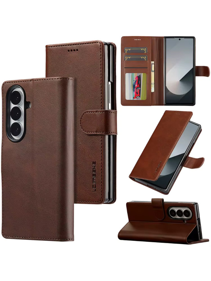 SZMUGUA Wallet Case mit Kartenhalter aus PU Leder für Samsung Galaxy Z Fold 7 6 5 4 3 5G in Gelb und Braun - Bild 7