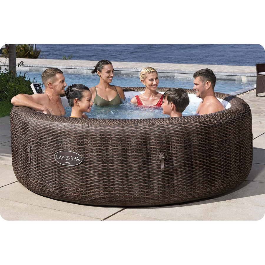 Bestway LAY-Z-SPA Bali aufblasbarer Whirlpool mit AirJet Technologie für 7 Personen in Braun, Durchmesser: 216 cm, Höhe: 71 cm - Bild 6