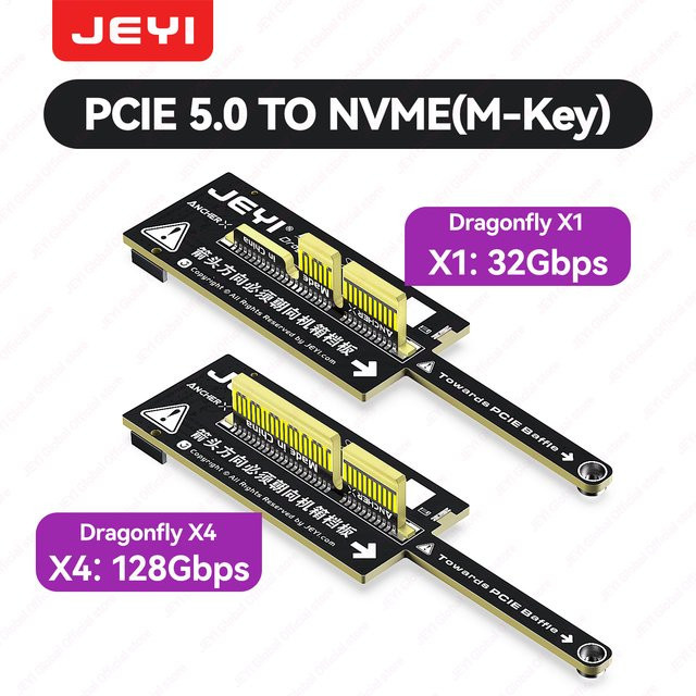 JEYI Dragonfly Serie Flache PCIe 5.0 zu NVMe Adapterkarte für M.2 M-Key SSD, Schwarz - Bild 1