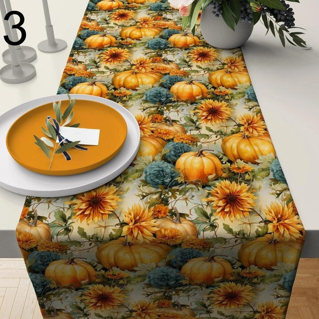 Herbstlicher Tischläufer mit Blumen, Kürbis und Blättern von JMG Household Supplies, Farbe: Orange, Breite: 150 cm, Tiefe: 33 cm - Bild 1