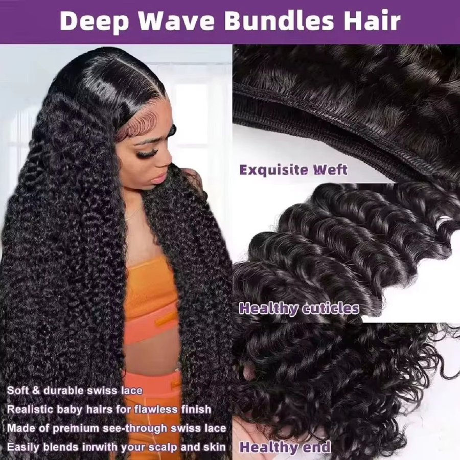 FIUMER Deep Wave Echthaar-Bündel, brasilianisches Virgin Wet and Wavy, Damen - Bild 2
