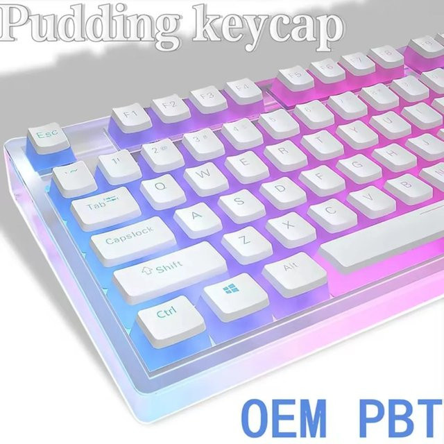 BalanceFit Pudding Tastenkappen Set aus PBT in Pink und Weiß, 130 Tasten, OEM-Profil, kompatibel mit 100 %, 75 %, 65 % und 60 % mechanischen Tastaturen - Bild 1