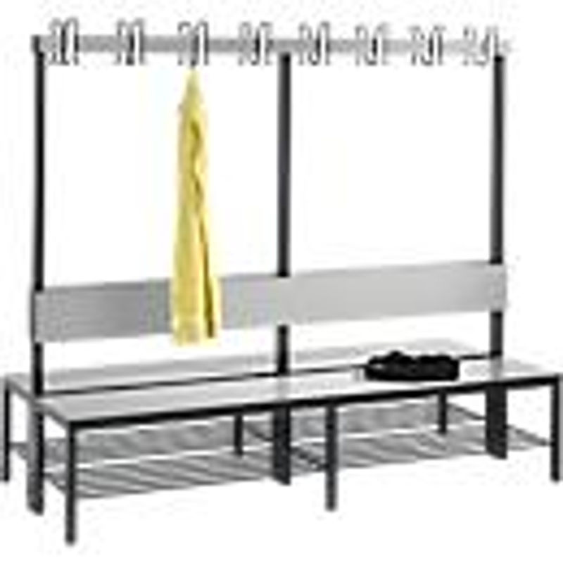 C+P Garderobenbank Basic Plus doppelseitig mit Rückenlehne und Schuhrost, Gestell Schwarzgrau, Dekor Silbergrau, H x B x T: 165 x 196 x 76 cm - Bild 2