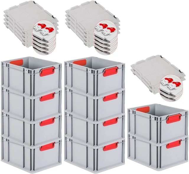 PROREGAL Spar Set 10x Eurobox Nextgen Color mit Scharnierdeckel und Schiebeschnappverschlüssen in Rot, H x B x T: 22 x 30 x 40 cm - Bild 1