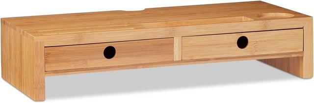 Relaxdays Monitorständer aus Bambus in Natur mit 2 Schubladen, Farbe: Beige/Braun, B/T/H: 56 x 27 x 12 cm - Bild 1