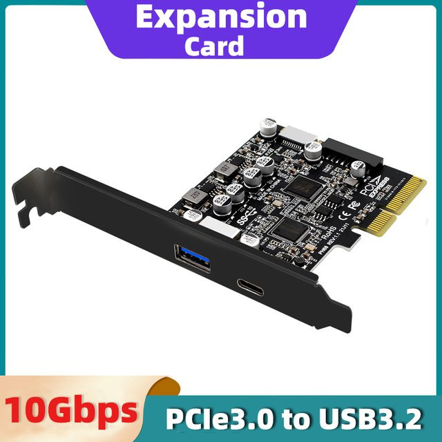 Geris Power USB 3.2 Typ-C Erweiterungskarte PCIe 3.0 auf USB 3.2 Gen 2 Adapterkarte mit 10 Gbit/s in Schwarz - Bild 1