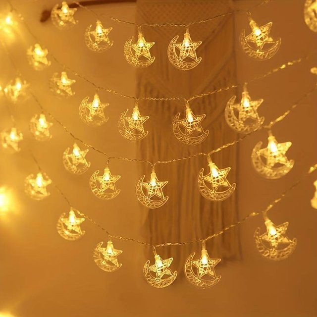 Peach Forest LED Lichterkette mit Stern und Mond in Warmweiß zur Dekoration für Ramadan und Eid - Bild 1