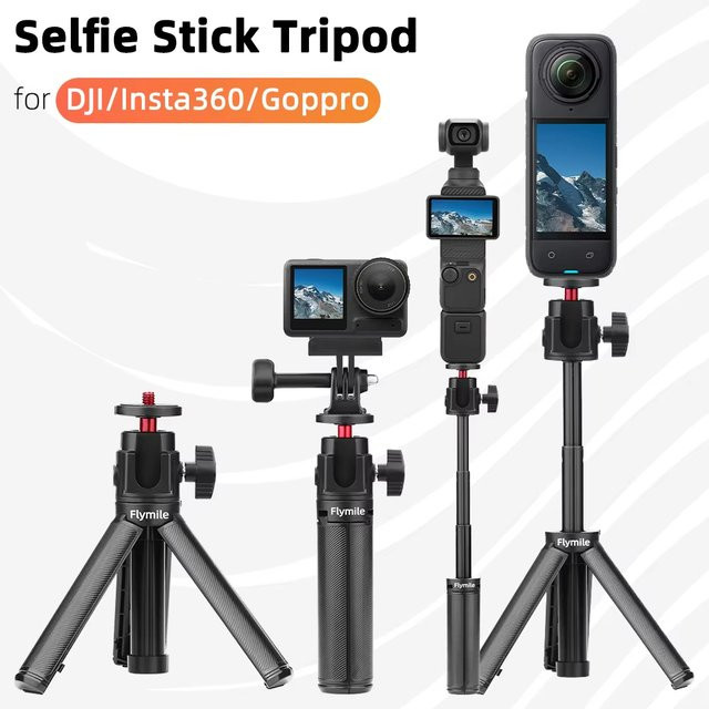 Selfie-Stick-Stativ mit Zubehör für Insta360 X4 X3 Ace Pro 2 DJI Action 5 4 Pro Pocket 3 und GoPro in Schwarz - Bild 1
