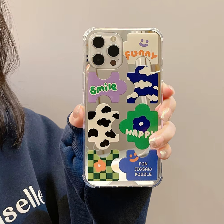 MUQGEW Puzzle Make-up Spiegel Handyhülle für iPhone 11 bis 16 Pro Max Multicolor - Bild 3
