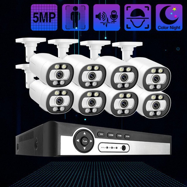 Techage 8CH 5MP POE IP Kamera System CCTV Sicherheit mit Smart AI Gesichtserkennung, Zwei-Wege Audio und H.265 Video Überwachungskamera für den Außenbereich in Weiß - Bild 1
