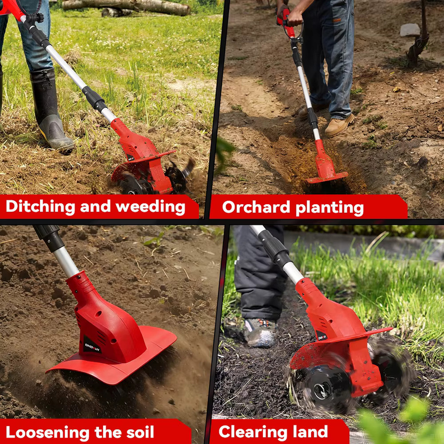 ONEVAN Bürstenloser Elektrischer Rotationsgrubber Kultivator in Rot für Makita LXT Akku, 15 cm Arbeitsbreite - Bild 2
