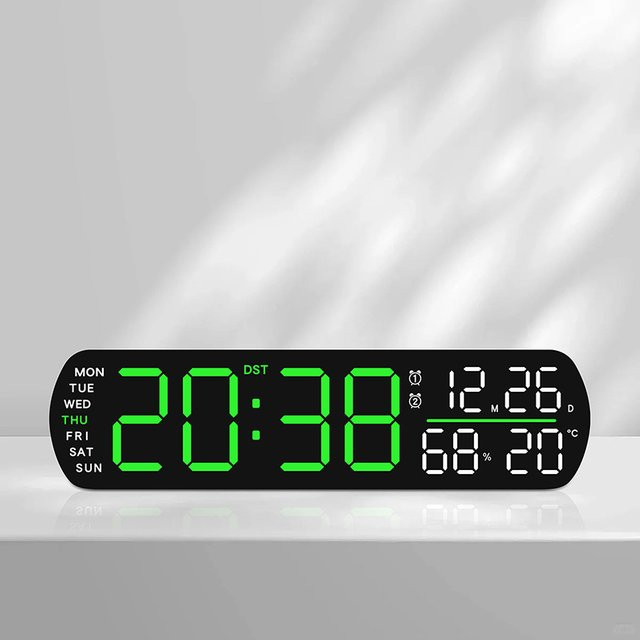 NieNie Digitaler LED Wecker mit Temperatur, Luftfeuchtigkeit und Datum, Tischuhr in Schwarz mit 2 Alarmen, Countdown-Timer und Auto-Dimmfunktion - Bild 1