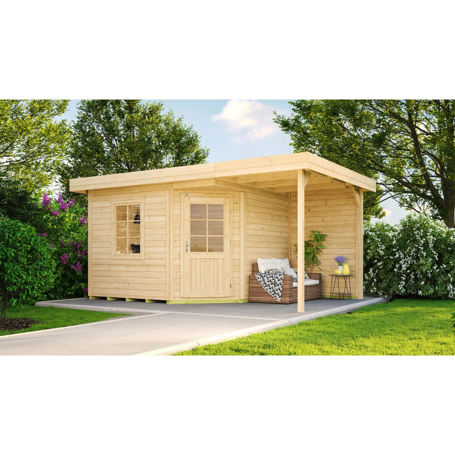 WEKA Gartenhaus Flachdach aus Holz in Beige mit modernem Design B/T: 455 x 339 cm - Bild 2