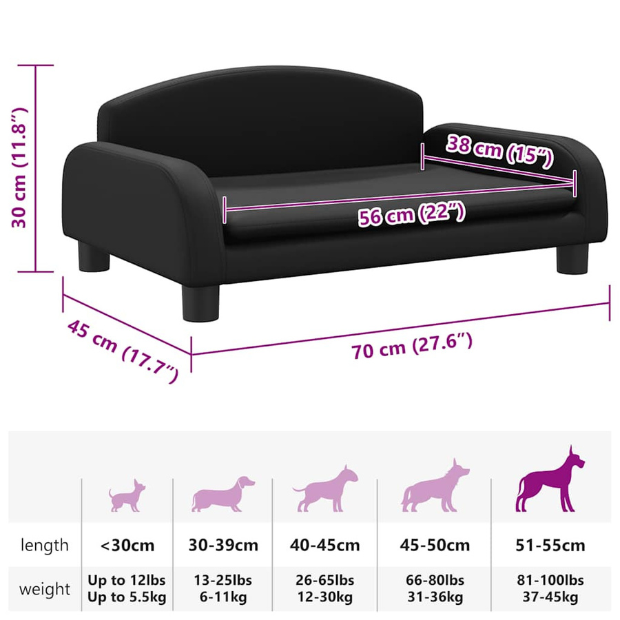 vidaXL Hundebett Sofa aus Kunstleder in Schwarz, B/T/H: 70 x 45 x 30 cm - Bild 4