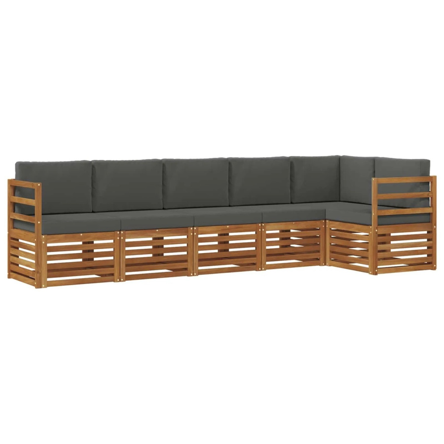 vidaXL Sofagarnitur 6-teilig aus Massivholz Akazie in Natur und Anthrazit mit L-Form und Sitzkissen - Bild 2