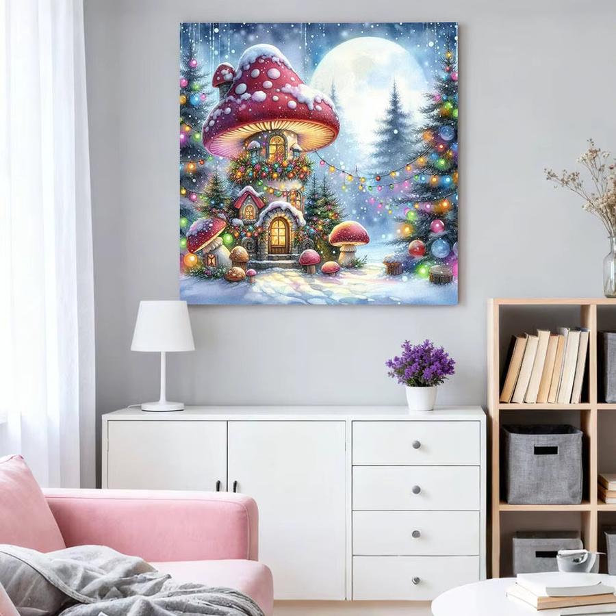 HUACAN 5D DIY Diamantmalerei Pilz Haus Landschaft Mosaik mit Strass in Mehrfarbig - Bild 3