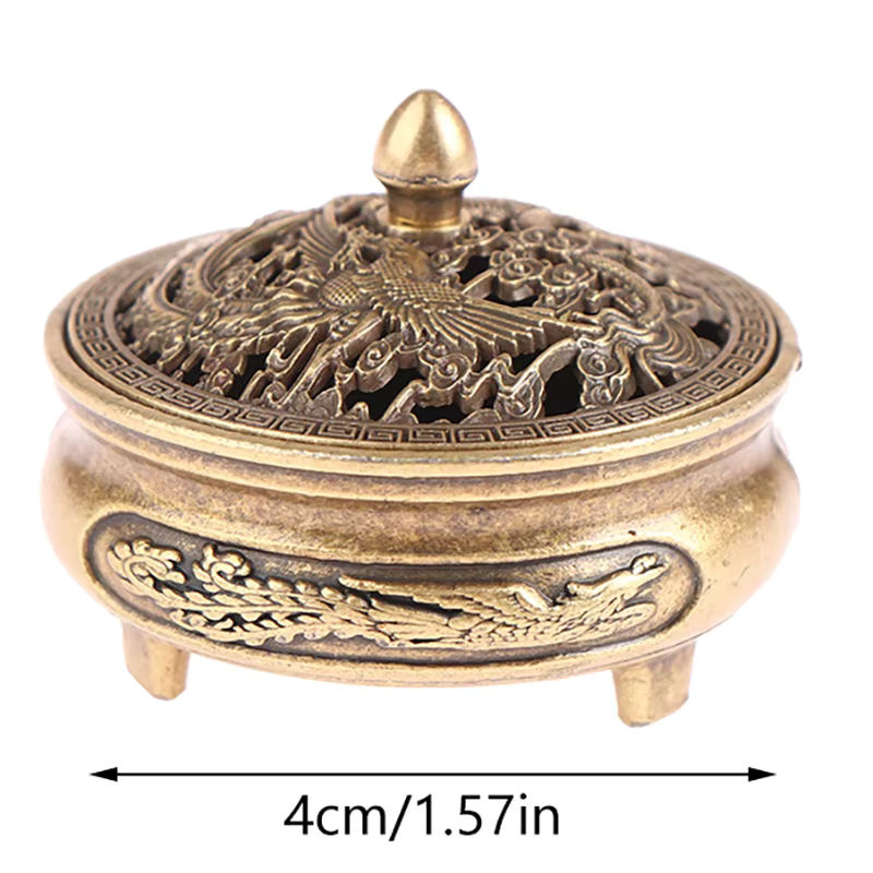 Antiker Weihrauchbrenner aus Messing mit Drachen- und Phoenix-Motiv in Gold für Tee-Schreibtisch-Dekoration - Bild 6