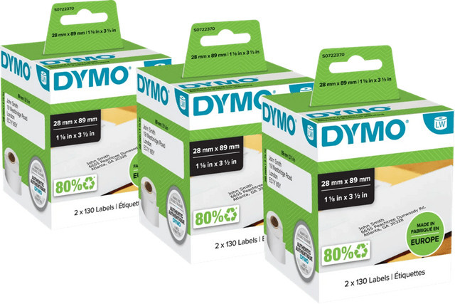 DYMO LabelWriter Adressetiketten in Weiß, 260 Stück pro Packung, 3er-Pack, Format: 28 x 89 mm - Bild 1