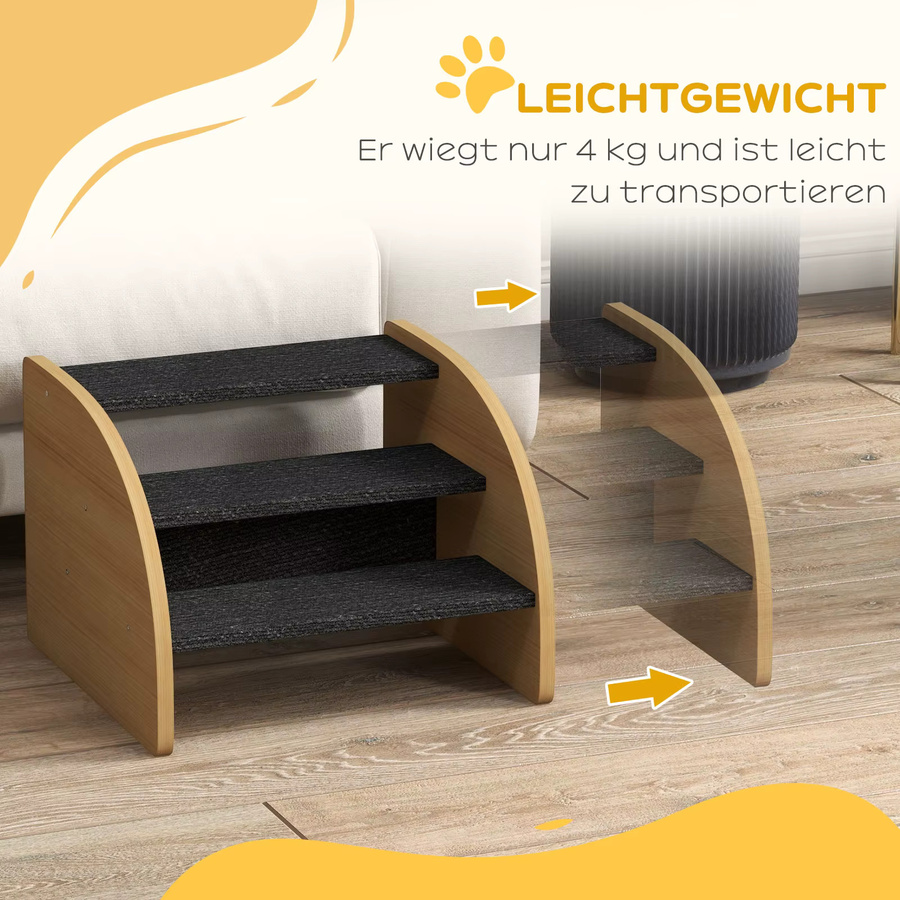 PawHut Hundetreppe mit 3 Stufen und Seitenwand in Eiche, Höhe: 30 cm - Bild 3