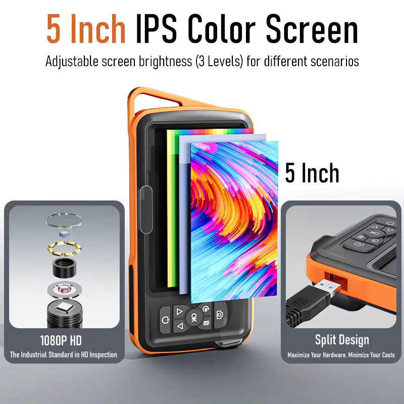 ENWOR Endoskop Inspektionskamera mit 5-Zoll-Bildschirm, wasserdichte USB-Sonde und LED-Beleuchtung mit Autofokus-Objektiv - Bild 2