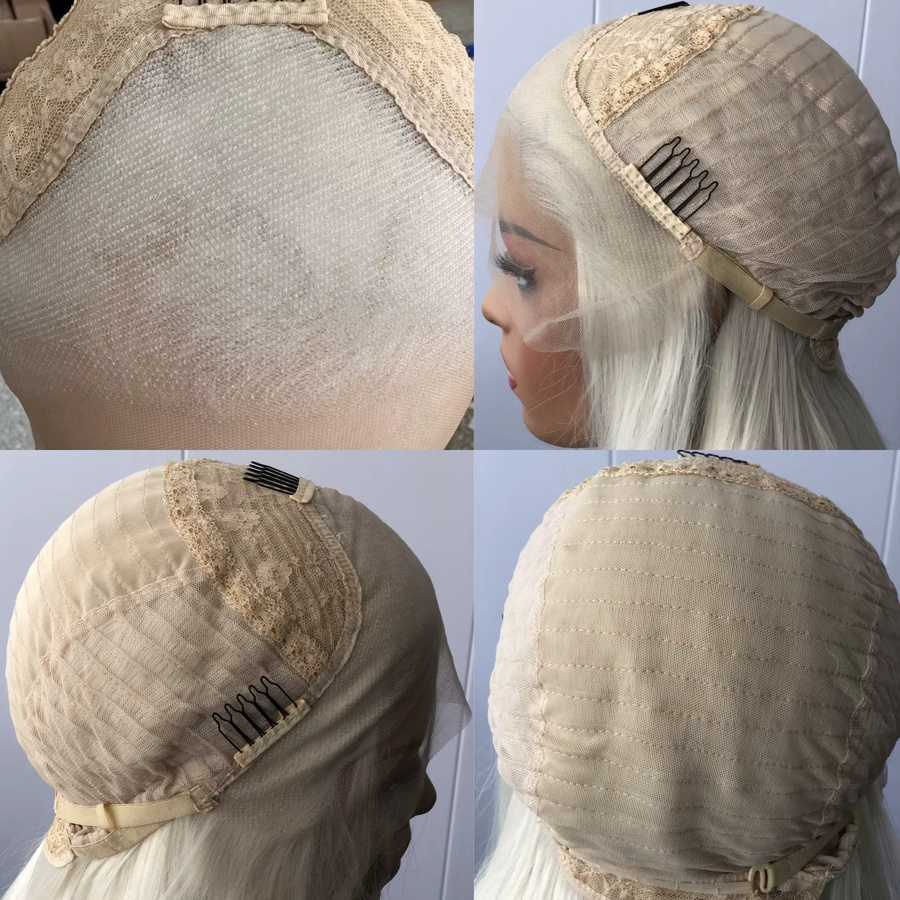 RONGDUOYI Perücke, platinblond, gewellt, Lace-Front, Damen - Bild 2