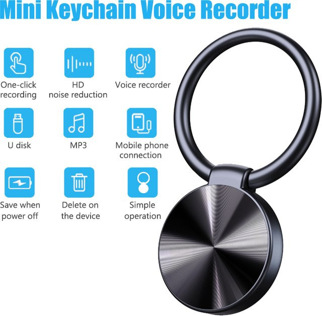 luxuglow Mini-Voice-Recorder als Schlüsselanhänger mit 32 GB Speicher, HD-Rauschunterdrückung und MP3-Funktion, Schwarz - Bild 1