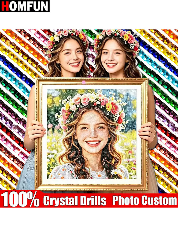 HOMFUN Personalisiertes Diamant-Gemälde mit Feenstaub-Effekt, 5D Kreuzstich Strass Stickerei, Multicolour, B/H: 15 x 15 cm - Bild 5