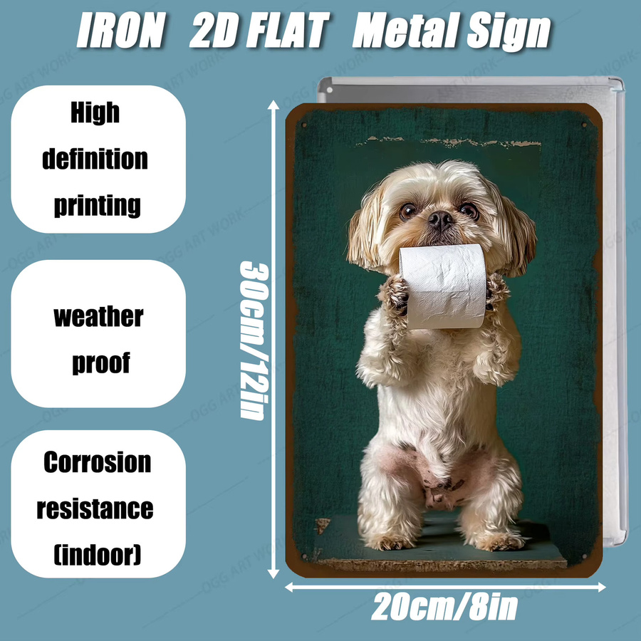 HELLOYOUNG Metallschild Hund mit Toilettenpapierrolle als lustige Wanddekoration, Mehrfarbig, Breite: 20,32 cm, Höhe: 20,32 cm - Bild 2