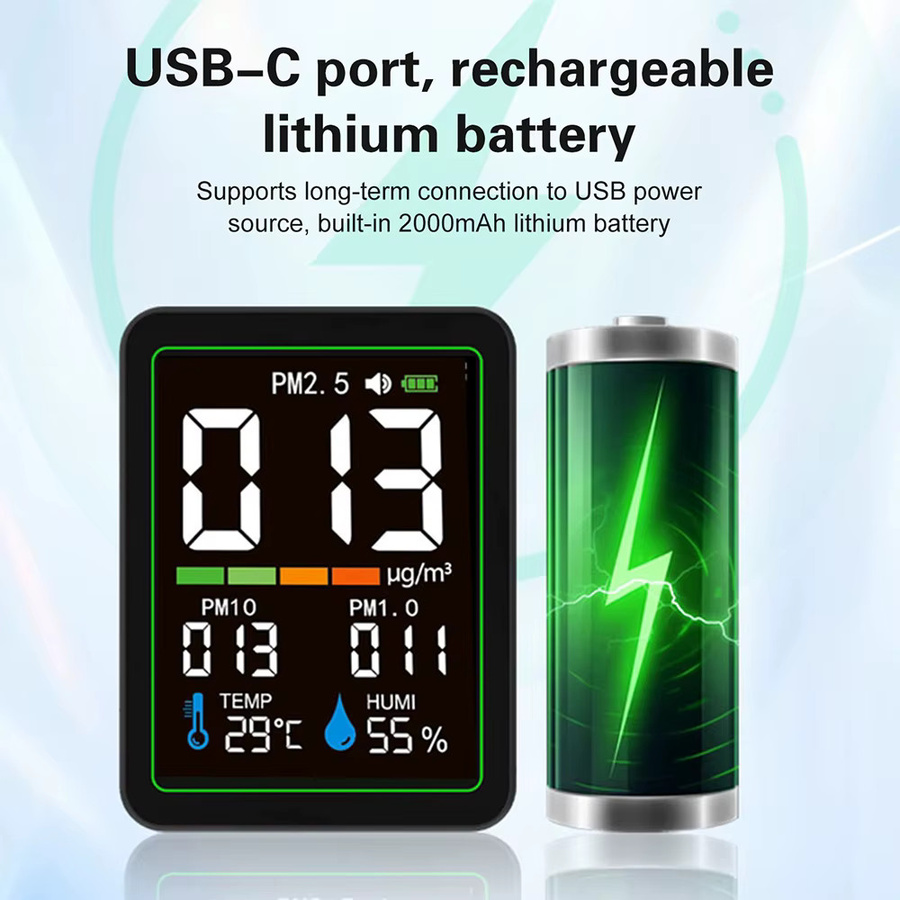Voktta 5-in-1 Multifunktionaler Intelligenter Luftqualitätsmonitor PM2.5 PM1.0 PM10 Laser-Staubtester mit Temperatur- und Feuchtigkeitsmesser in Schwarz - Bild 2