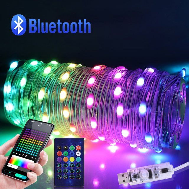 Lcamaw Smart LED Lichterkette mit Bluetooth App-Steuerung und RGB Multicolour Effekt für Weihnachten, Hochzeit und Party, USB-Betrieb, 5V - Bild 1