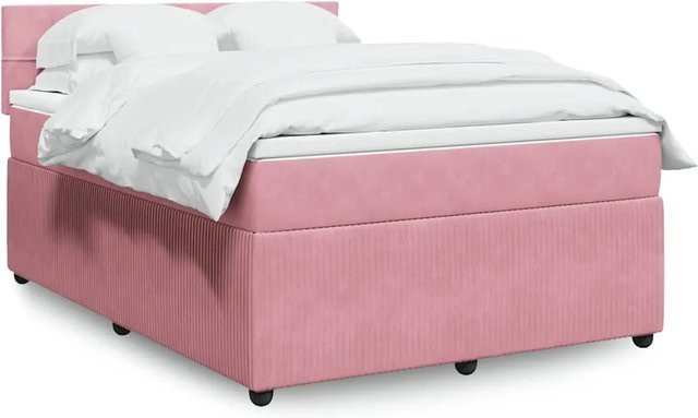 vidaXL Boxspringbett mit Matratze in Rosa, Hybridbett aus Samt mit USB-Ladeport und Unterbettbeleuchtung, B/T: 160 x 200 cm - Bild 1