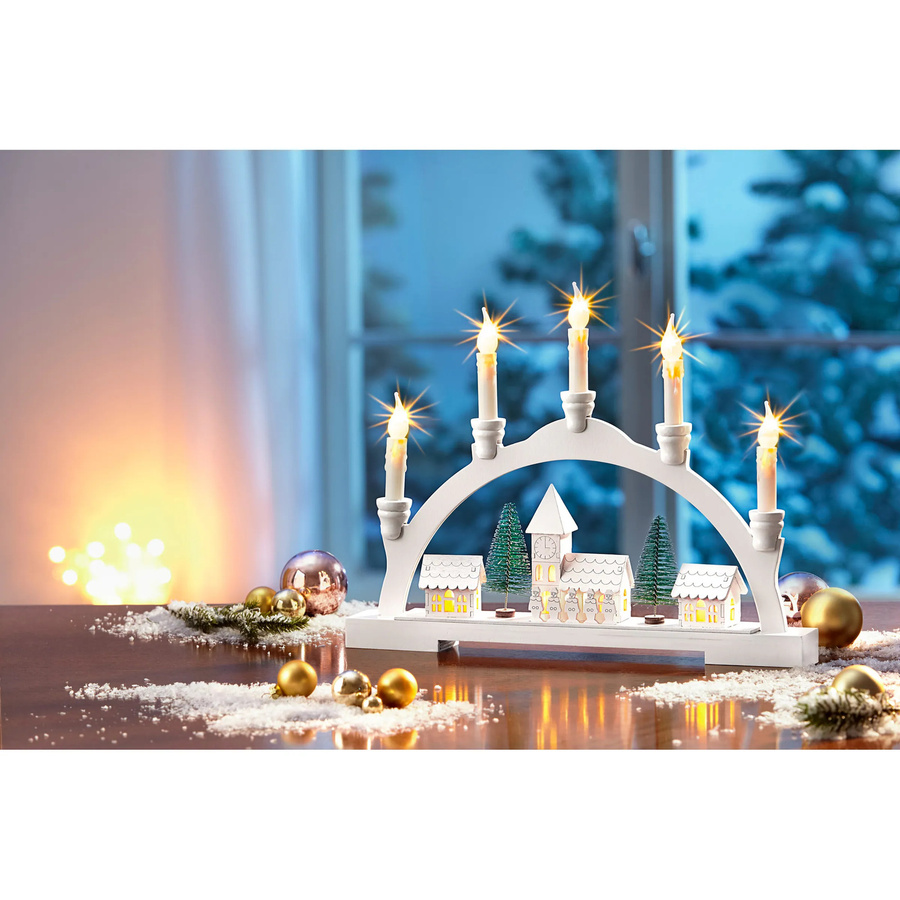 LED-Schwibbogen Winterdorf von Viva Domo aus Holz in Weiß für deine Weihnachtsdekoration - Bild 2