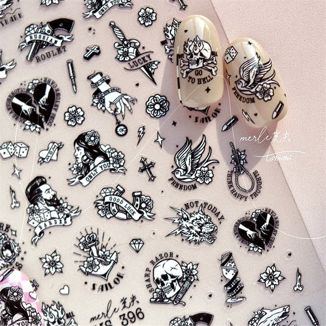 Rhstoe Nail Art Aufkleber Retro Black Line, 5D Relief, Unisex - Bild 1