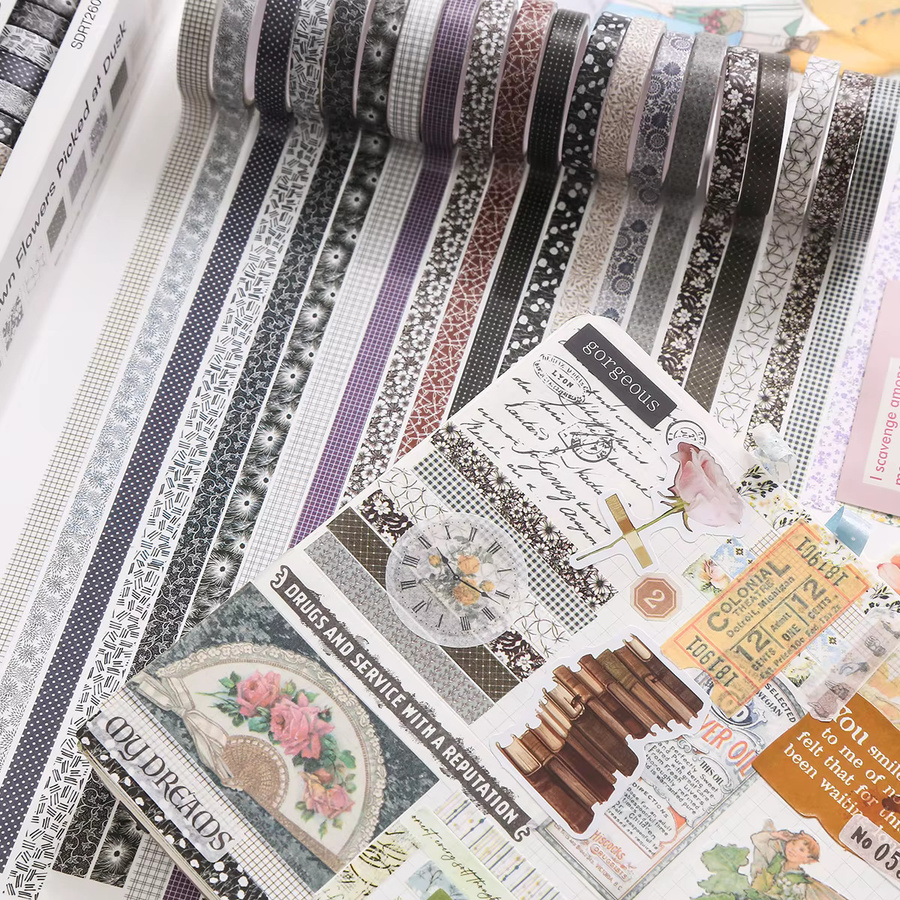 20 Rollen Vintage Blumen Washi-Tape Set in Multicolour mit Karomuster und Gittermuster für Scrapbooking und DIY-Kunsthandwerk - Bild 4
