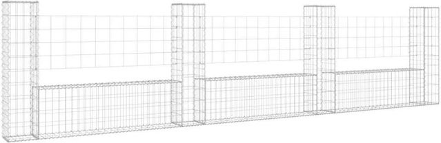 vidaXL Gabionenkorb U-Form aus Eisen in Silber mit 4 Säulen, B/T/H: 380 x 20 x 100 cm - Bild 1