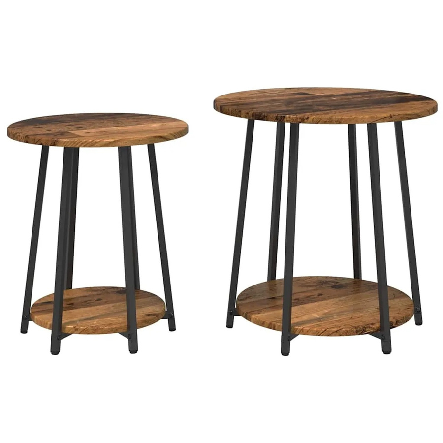 vidaXL Beistelltisch-Set 2-teilig aus Rundem Engineered Holz und Metall in Braun und Schwarz, B/T/H: 50 x 50 x 51 cm - Bild 2