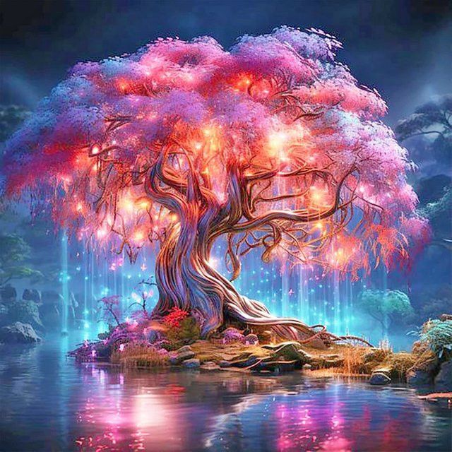 YUTTEE Diamant-Mosaik Bastelset Baum Landschaft mit runden Steinen - Bild 1