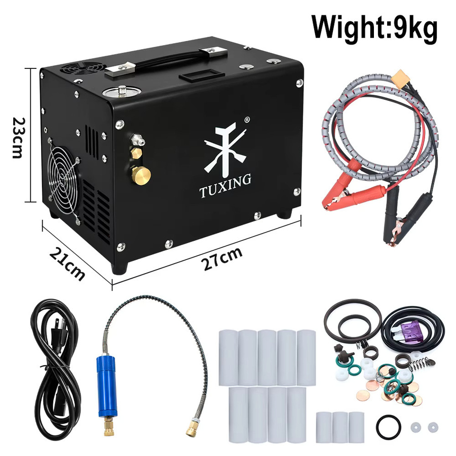 TUXING TXET062 PCP Kompressor mit 12V Stromadapter und Drain System, 4500Psi 300Bar, Schwarz, Öl- und Wasserfrei für Luftgewehre und Luftpistolen - Bild 6