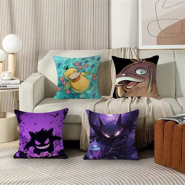 Personalisierter Kissenbezug mit Psyduck und Gengar von Beast Kingdom, quadratisch, Mehrfarbig, Breite: 30 cm, Höhe: 30 cm, Tiefe: 30 cm - Bild 1