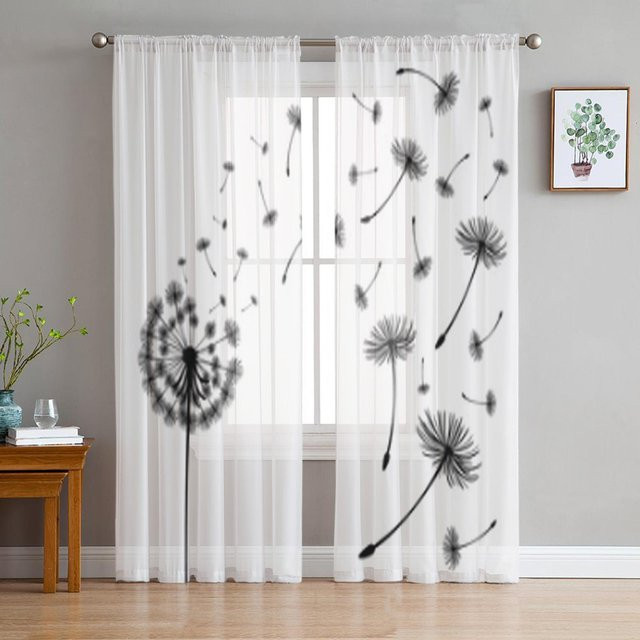 A Family Of Home Textiles Transparenter Voile-Tüllvorhang Löwenzahn im Wind Weiß B: 135 cm, H: 114 cm - Bild 1